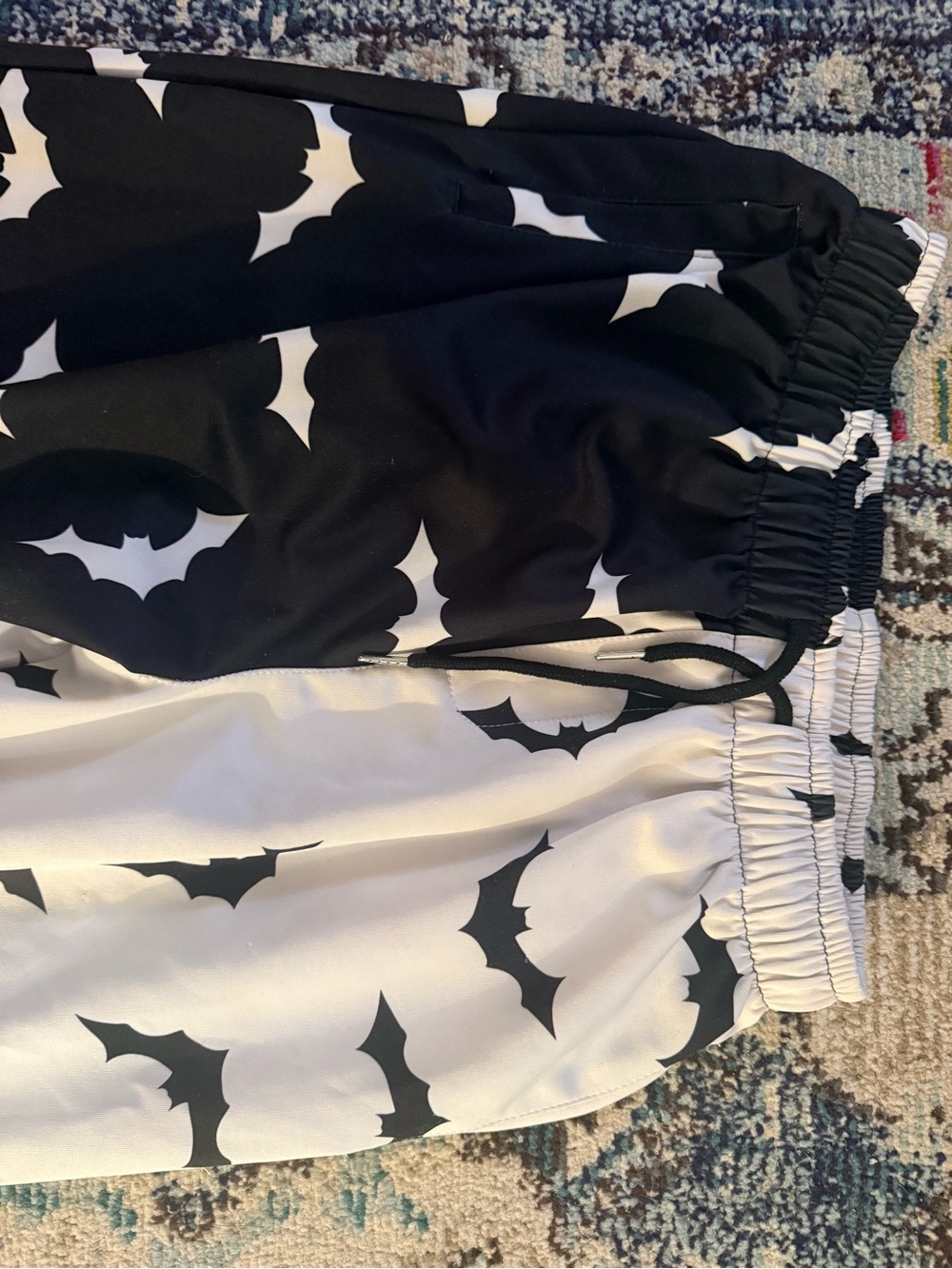 Kids Bat-Print Joggers with Drawstring Waist - Black & White